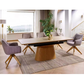 Stół rozkładany na jednej nodze Monaco 160-200x90cm travertine beż mat / dąb Signal