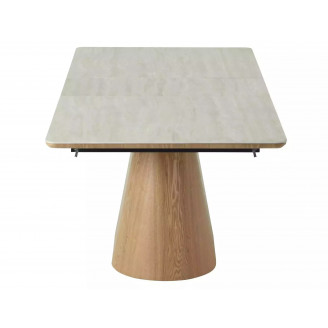 Stół rozkładany na jednej nodze Monaco 160-200x90cm travertine beż mat / dąb Signal