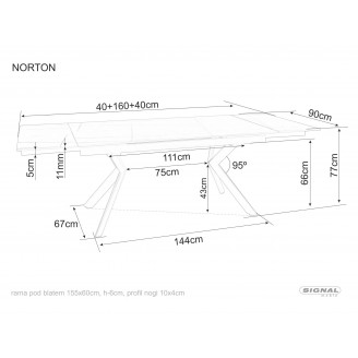Stół rozkładany ceramiczny Norton 160-240x90cm czarny efekt marmuru / czarny mat Signal