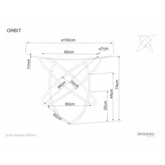 Stół szklany okrągły Orbit 100cm przeźroczysty / czarny Signal