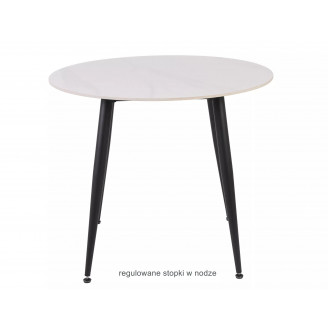 Stół okrągły ceramiczny Rion 90cm biały efekt marmuru / czarny Signal