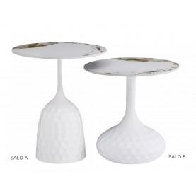 Stolik boczny nowoczesny Salo 50cm H60cm biały połysk efekt marmuru / biały mat Signal 2