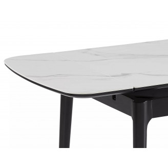 Stół ceramiczny rozkładany Sento 120-180x80cm biały efekt marmuru / czarny Signal