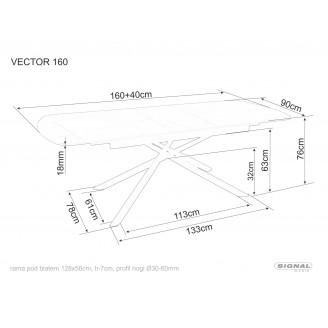 Stół ceramiczny rozkładany Vector 160-200x90cm czarny efekt marmuru / czarny Signal