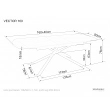 Stół ceramiczny rozkładany Vector 160-200x90cm czarny efekt marmuru / czarny Signal
