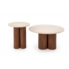Stolik boczny na ryflowanej podstawie Dorotea 50cm trawertyn / orzech Halmar