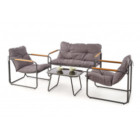 Zestaw ogrodowy ( sofa, fotel 2x, ława ) Hudson popielaty / brązowy Halmar