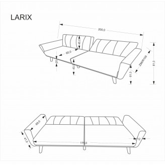 Sofa rozkładana na nóżkach Larix 200cm popiel Halmar