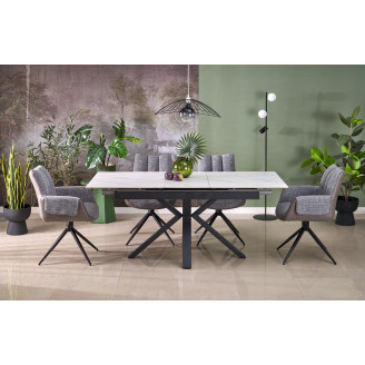 Stół rozkładany nowoczesny Platan 140-180x85cm biały marmur / czarny Halmar