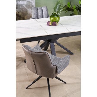 Stół rozkładany nowoczesny Platan 140-180x85cm biały marmur / czarny Halmar