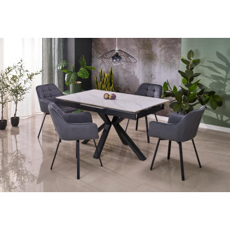 Stół rozkładany nowoczesny Platan 140-180x85cm biały marmur / czarny Halmar