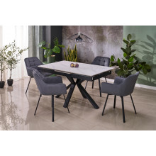 Stół rozkładany nowoczesny Platan 140-180x85cm biały marmur / czarny Halmar