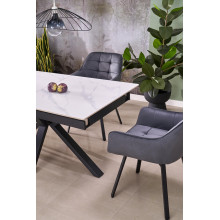 Stół rozkładany nowoczesny Platan 140-180x85cm biały marmur / czarny Halmar