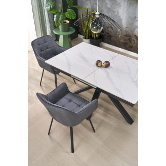 Stół rozkładany nowoczesny Platan 140-180x85cm biały marmur / czarny Halmar