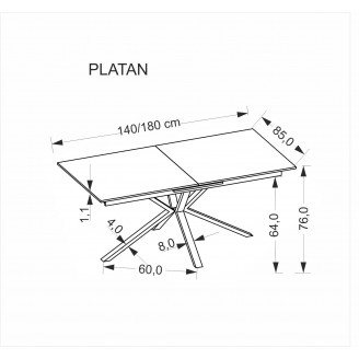 Stół rozkładany nowoczesny Platan 140-180x85cm biały marmur / czarny Halmar
