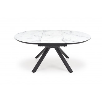 Stół okrągły rozkładany Vertigo 130-180cm biały marmur / czarny Halmar