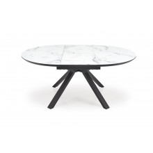 Stół okrągły rozkładany Vertigo 130-180cm biały marmur / czarny Halmar