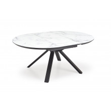 Stół okrągły rozkładany Vertigo 130-180cm biały marmur / czarny Halmar