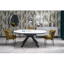 Stół okrągły rozkładany Vertigo 130-180cm biały marmur / czarny Halmar