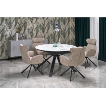 Stół okrągły rozkładany Vertigo 130-180cm biały marmur / czarny Halmar