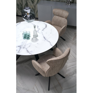 Stół okrągły rozkładany Vertigo 130-180cm biały marmur / czarny Halmar