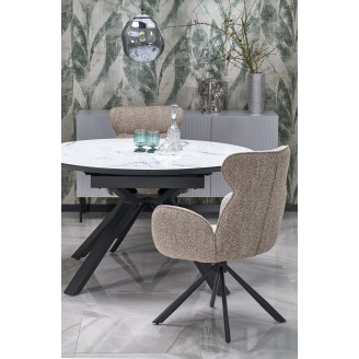 Stół okrągły rozkładany Vertigo 130-180cm biały marmur / czarny Halmar
