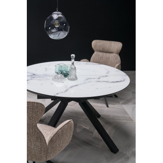 Stół okrągły rozkładany Vertigo 130-180cm biały marmur / czarny Halmar