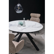 Stół okrągły rozkładany Vertigo 130-180cm biały marmur / czarny Halmar