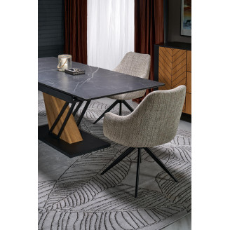 Stół rozkładany nowoczesny Volant 140-180x90cm czarny marmur / dąb złoty / czarny Halmar