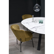 Stół okrągły rozkładany Vertigo 130-180cm biały marmur / czarny Halmar