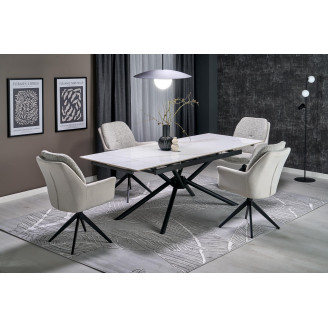 Stół rozkładany nowoczesny Vitorino 160x90cm biały marmur / czarny Halmar