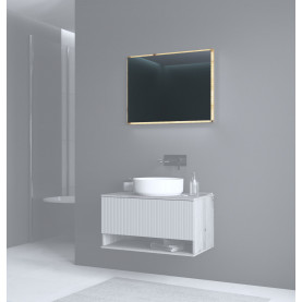 Lustro łazienkowe z podświetleniem LED Aviola 80x60cm dąb artisan Halmar