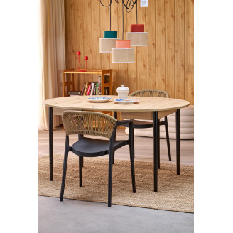 Stół okrągły rozkładany 102-142cm Pivot dąb artisan / czarny Halmar