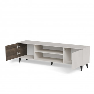 Szafka rtv z kominkiem Random II RTV-K 180x40cm kaszmir / orzech / czarny Halmar