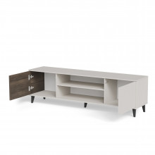 Szafka rtv z kominkiem Random II RTV-K 180x40cm kaszmir / orzech / czarny Halmar