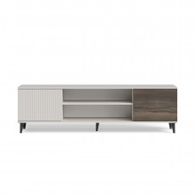Szafka rtv z kominkiem Random II RTV-K 180x40cm kaszmir / orzech / czarny Halmar