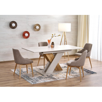 Stół rozkładany na jednej nodze Xarelto 130-175x85cm kaszmir / dąb cremona Halmar