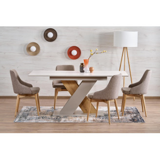 Stół rozkładany na jednej nodze Xarelto 130-175x85cm kaszmir / dąb cremona Halmar