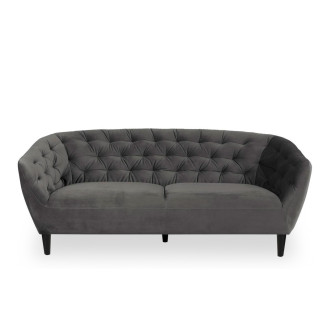 Pikowana sofa welurowa 3 osobowa Ria Vic 191cm szara Actona