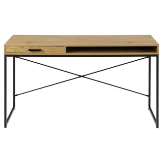 Biurko z szufladą i półką Seaford 140cm dąb / czarny Actona