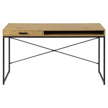 Biurko z szufladą i półką Seaford 140cm dąb / czarny Actona