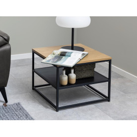 Stolik kawowy z półką loft Gila 55x55cm dąb dziki / czarny Actona