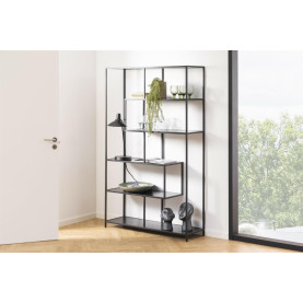 Regał loft z asymetrycznymi półkami Seaford XV 114x185cm czarny Actona