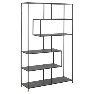Regał loft z asymetrycznymi półkami Seaford XV 114x185cm czarny Actona