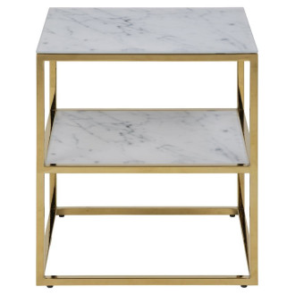 Szafka nocna glamour z półkami Alisma 45cm biały marmur / złoty Actona