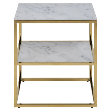 Szafka nocna glamour z półkami Alisma 45cm biały marmur / złoty Actona
