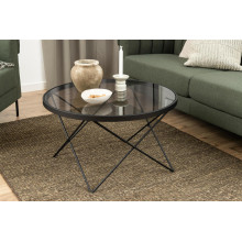 Stolik szklany okrągły Cuxton 80cm szkło hartowane dymione / czarny Actona