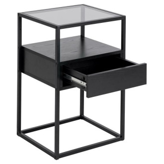 Szafka nocna z szufladą i szklaną półką Randolf 40cm czarna Actona
