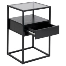 Szafka nocna z szufladą i szklaną półką Randolf 40cm czarna Actona