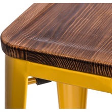 Hoker metalowy z drewnianym siedziskiem Paris Wood 75 żółty/sosna orzech D2.Design do kuchni, restauracji i baru.
